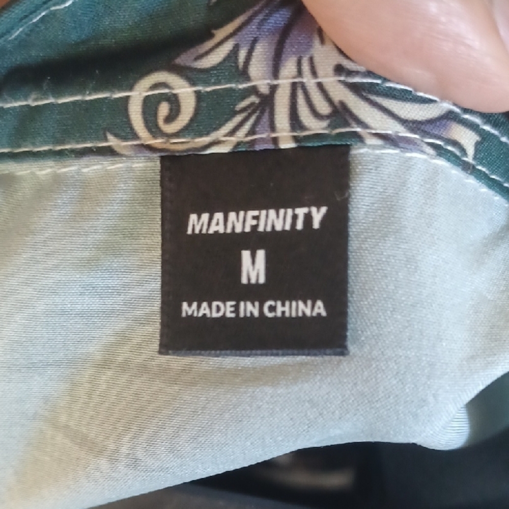 MANFINITY Dark Green and Cream Ornate Patterned Shirt, M - Picture 3 of 6